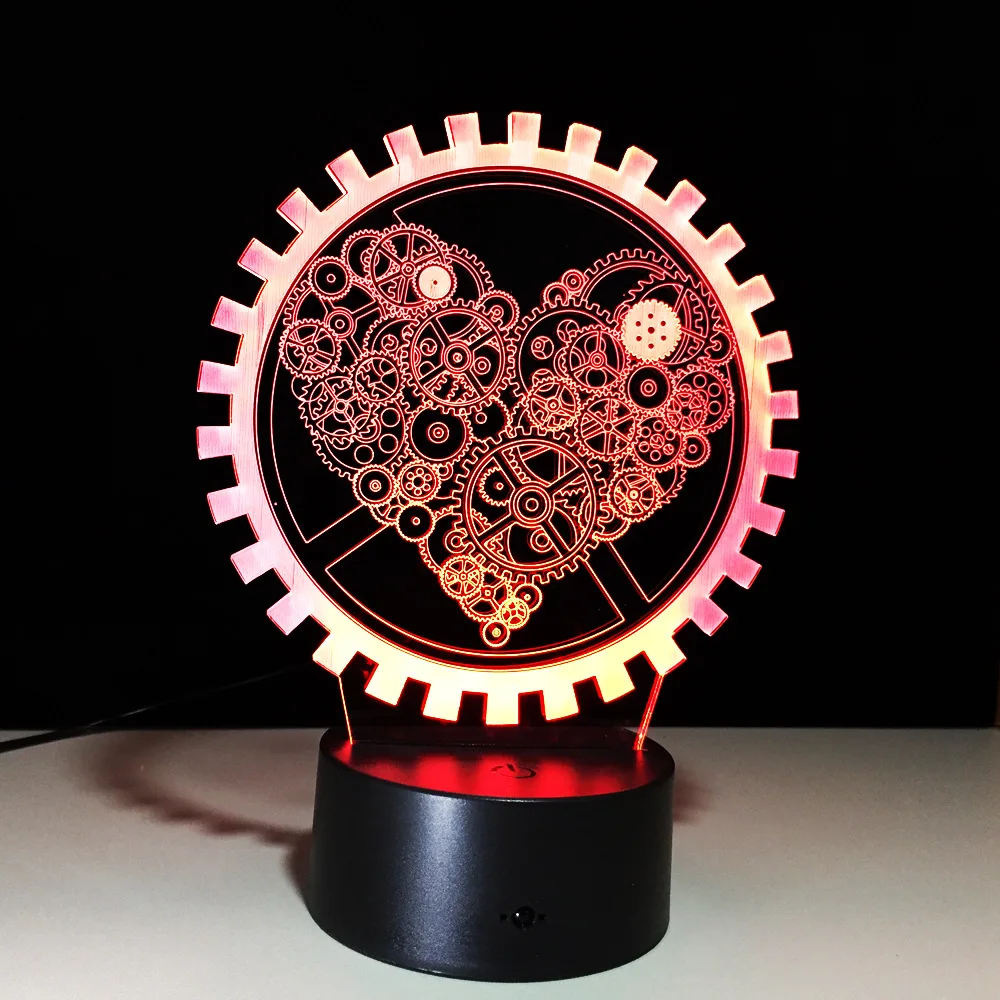 Новинка светодиодная 3D лампа Gear Love Luminaria на батарейках 3 А светодиодное освещение