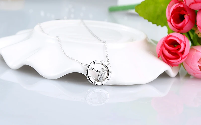 Sinya 925 sterling Silver pendant necklace Round ring and heart design for lover women girls include necklace chain 43cm+6cm (17)