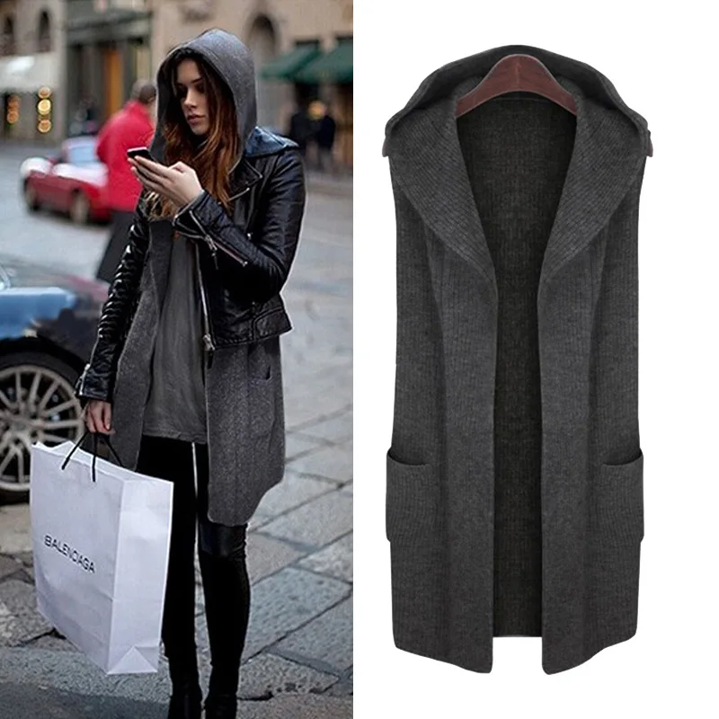 #^Special Price New Spring Autumn Women Sweater Vest Plus Size Casual Loose MD-Long Style Hooded Cardigans Vest Sweater For Women Large Knitted #^Special Price New Spring Autumn Women Sweater Vest Plus Size Casual Loose MD-Long Style Hooded Cardigans Vest Sweater For Women Large Knitted