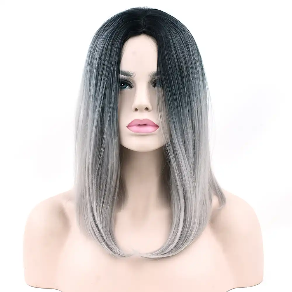 Soowee 10 Colors Synthetic Hair Black To Gray Ombre Hair Bob Hairstyle Short Wigs For Black Women Party Cosplay Wig