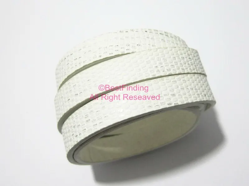 10x2mm white leather cord Slight glitter 10mm Flat leather cord S1017