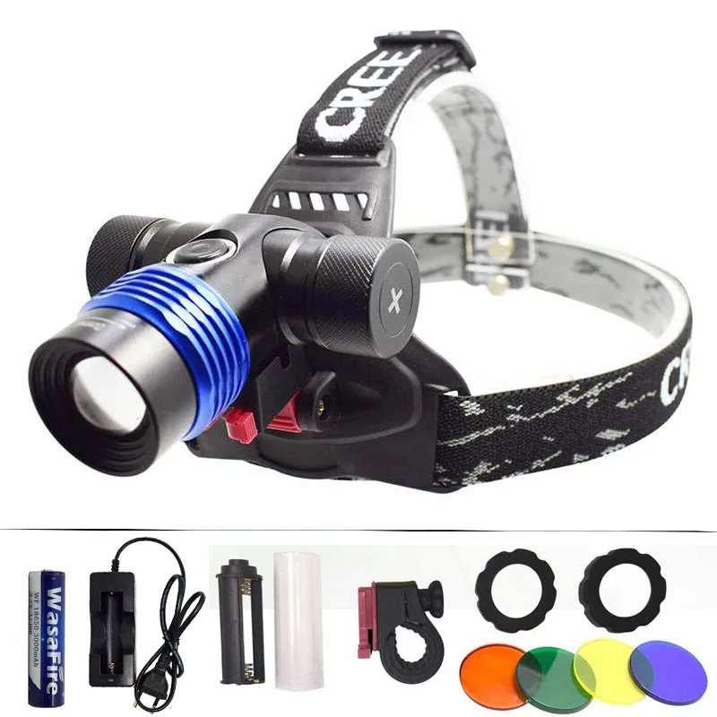 cheap 2000 Lumens LED Headlamp XML T6 Led Headlight 3 Modes Zoom Waterproof Head Lamp Fishing Hunting Flashlight Bike Light + Filters