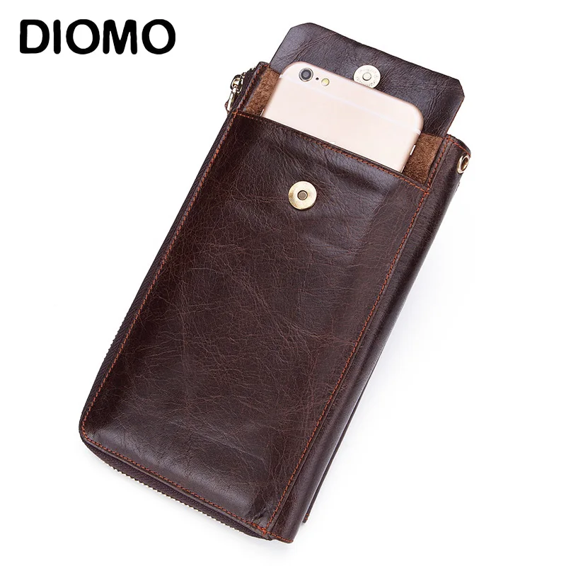 

DIOMO Men's Luxury Leather Slim Wallet Top Layer Fashion Retro Business Zipper Purse Card Holders Clutch Cell Phone Bag