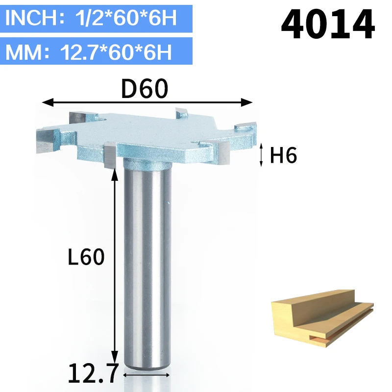 HUHAO 1 шт. 1/" хвостовик Т-образный долбежный деревообрабатывающий резак промышленного класса 6 флейт фрезы для дерева Инструмент Фреза - Длина режущей кромки: 4014