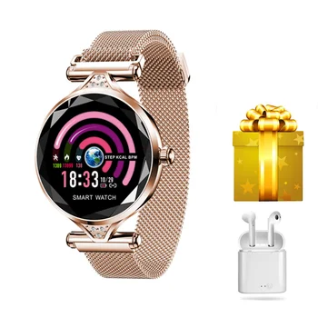 

Smartwatch women+earphone/set smart watch mujer for huawei samsung iphone with heart rate monitor latest silver gold watches