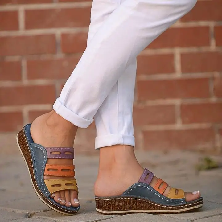 MoneRffi/Летняя женская модная обувь; пять цветов; повседневная обувь на низкой танкетке; босоножки; тапочки