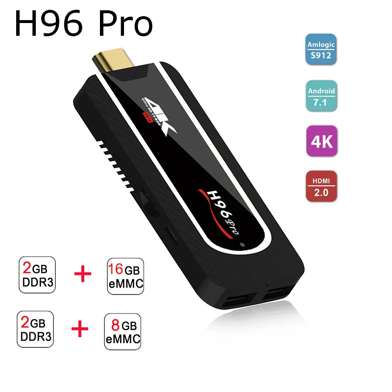 H96 Pro Android TV Stick OS 7,1 Amlogic S912 Octa Core 64Bit BT4.1 2,4g 5G Wifi TV Dongle 2G RAM 16G 8g ROM 1080 p 4 K HD Mini Pc