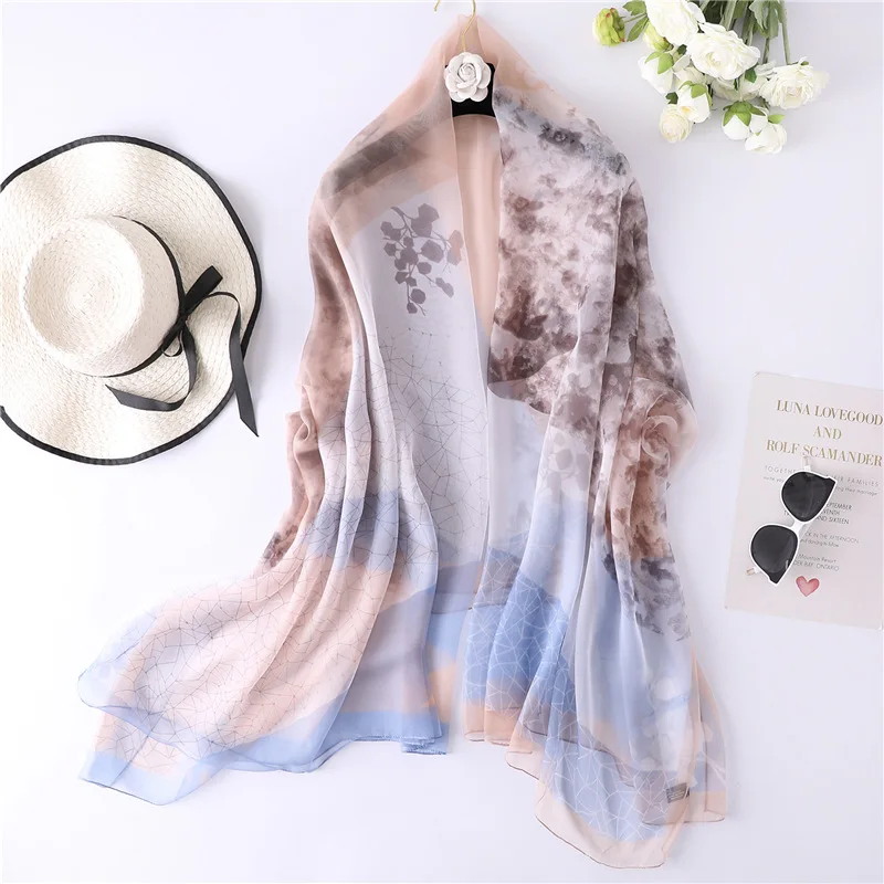 

Simple and Elegant Silk Scarf for Women 2019 New Autumn Winter Shawls and Wraps Thin Large Pashmina All-match Scarves Femme