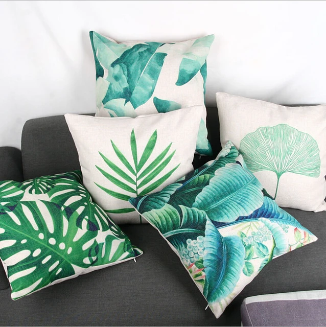 pillow plain cover country cushion leaves decor cotton tropical green cover pillow plain cover country cushion leaves decor cotton tropical green cover