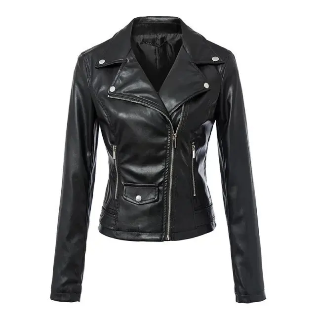 

ZOGAA 2019 Black Women Leather Jacket Zipper Bright Street Turn-down Collar Faux Leather with Pocket