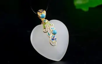 

Koraba Fine Jewelry China's Unique Fashion Natural White Jade Carved Heart Shape Pendant Necklace Free Shipping