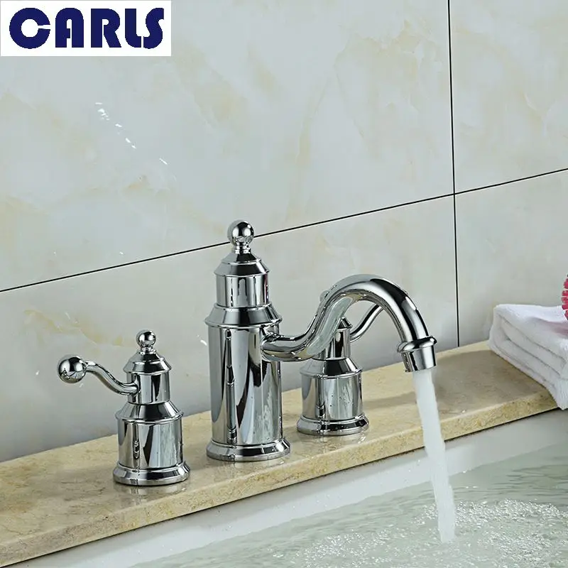 

Full copper three hole basin faucet cold hot wash basin faucet