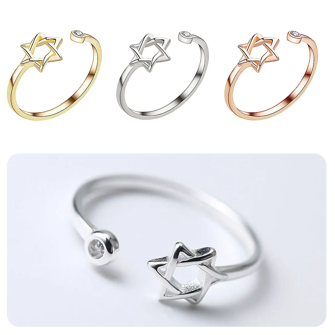 

Women Ring Six-Star open Gap Fashion Adjustable Size Simple Cool Electroplating Festive Gift