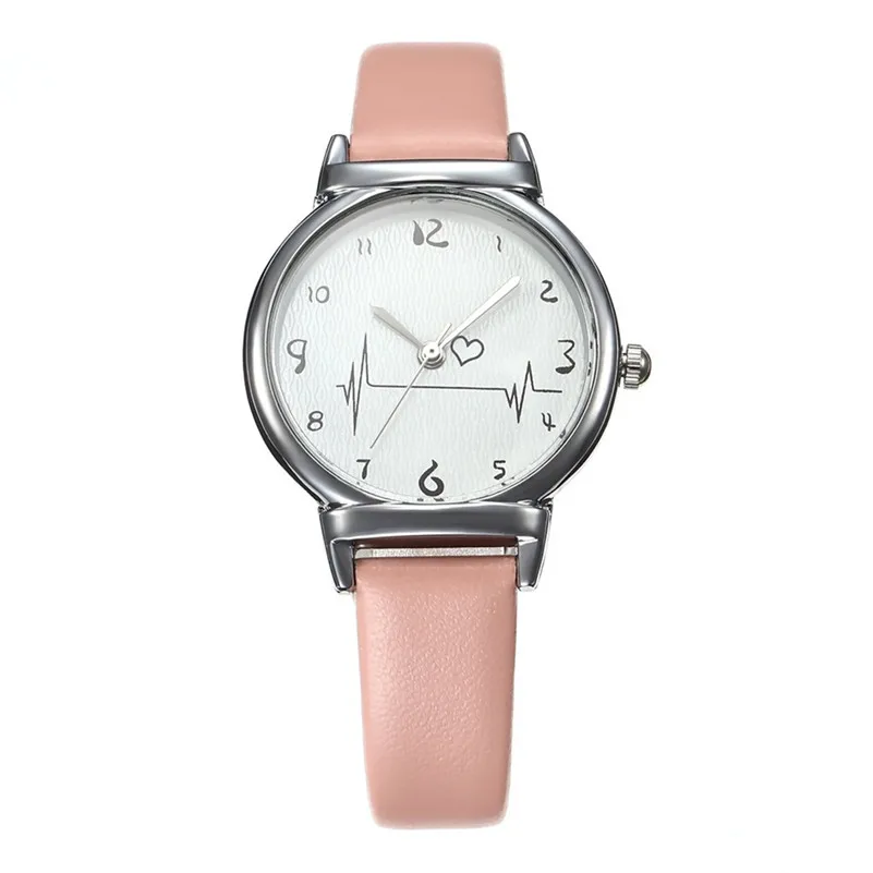 

Modern Fashion Women Watches Simple Heart-Feeling Heartbeat Scale Watch Leather Belt Quartz Wristwatch Students Casual Clock #D