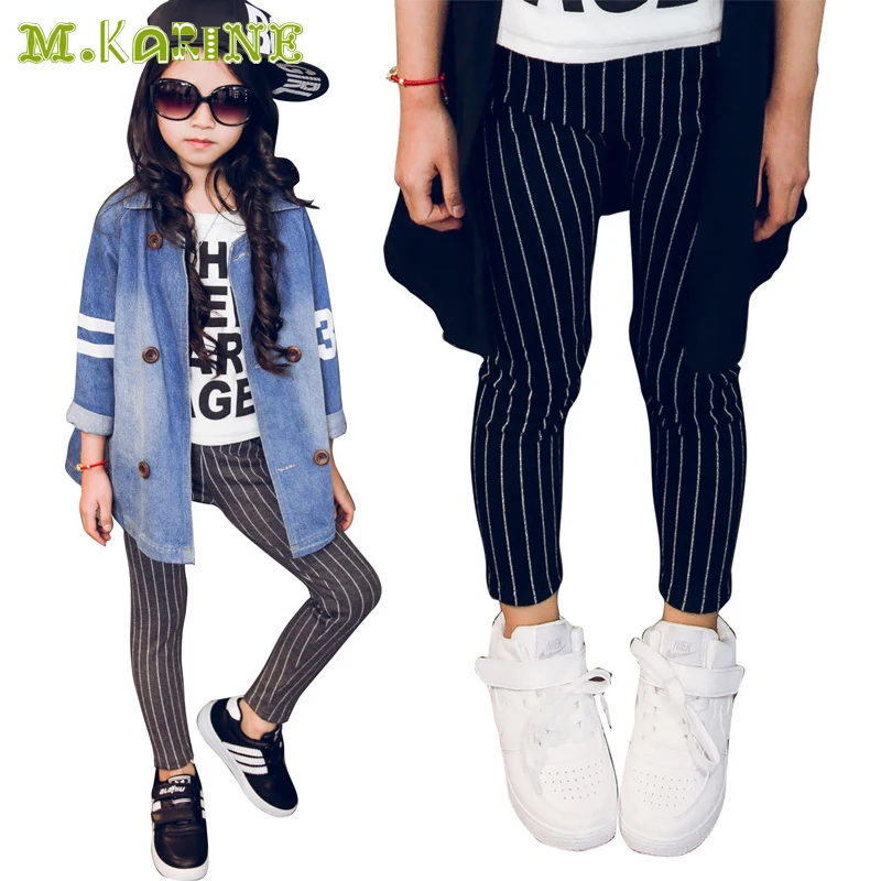 

2017 New Baby Kids Autumn Solid Girls Leggings Fashion Spring Cotton Children Thick Lined Knit Striped Pants Girls Warm Trousers