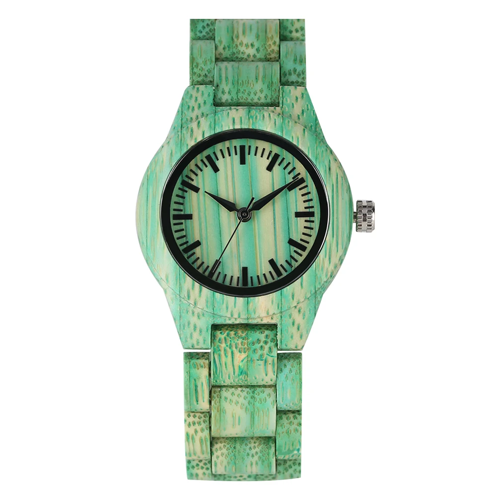 

Novel Bamboo Watch for Women Green Quartz Wooden Small Dial Watches for Ladies Bracelet Folding Clasp Wood Wristwatch for Girls