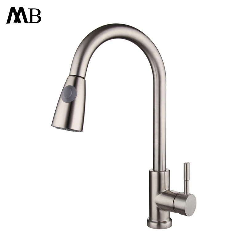 

Pull Out Kitchen Faucets 2 Ways Water Outlet Taps Mixer Hot and Cold Faucet Kitchen Single Handle Brushed Finish With Water Pipe