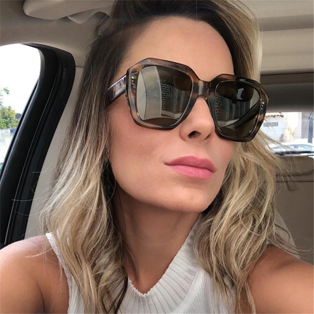 

VIVIBEE Vintage Oversized Sunglasses for Women Luxury Big Size Retro Ladies Rectangular Sun Glasses Leopard Oversize Shades