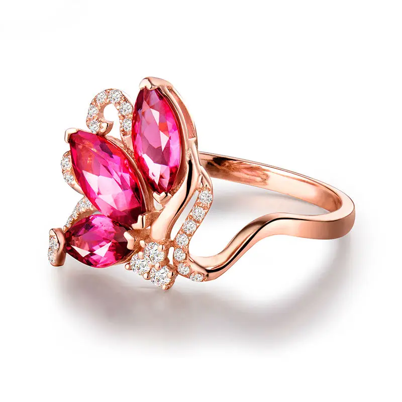 Маркиза розовый турмалин Кольца природных алмазов 18 К розовое золото Обручение кольцо хорошее Ювелирные изделия с драгоценными камнями