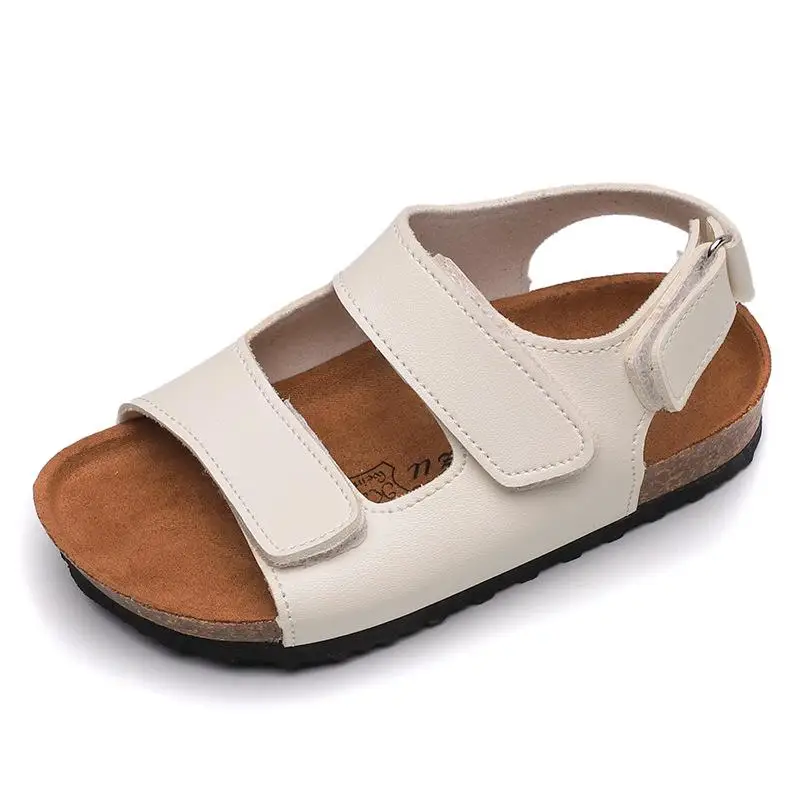 Летние Детские пробковые сандалии для мальчиков пляжные шлепанцы для девочек Нескользящие мягкие кожаные тапочки обувь Детская уличная мода спортивные сандалии - Цвет: White