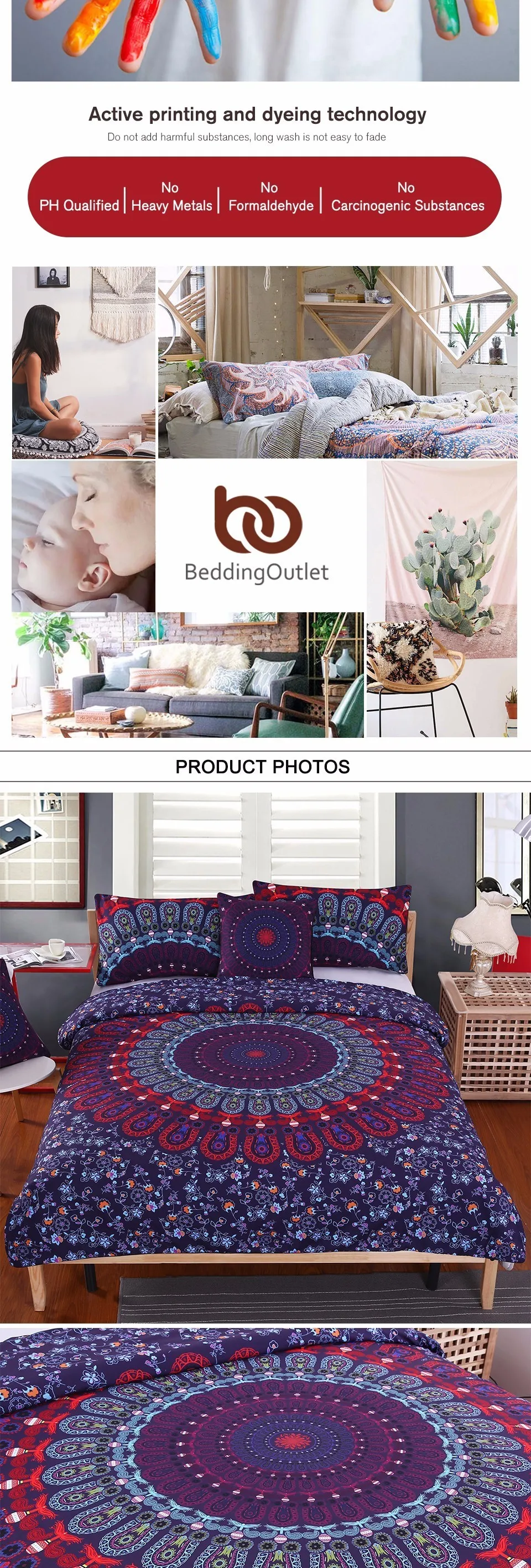 BeddingOutlet Mandala Bedding Set Queen Size Purple Concealed Bohemian Bedspread Duvet Cover Set 4Pcs Boho Home Textiles Fashion