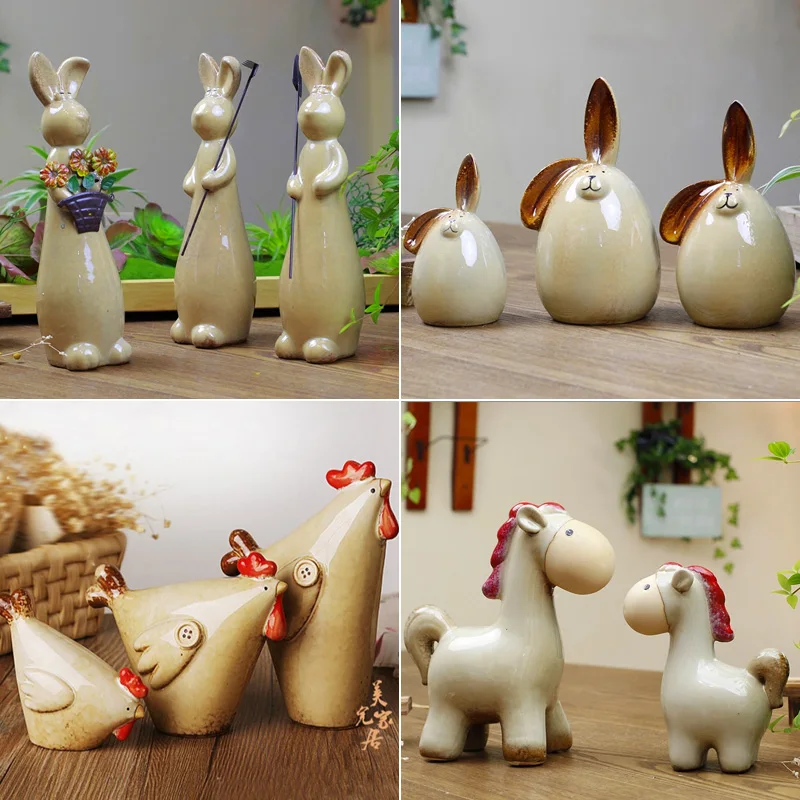 Современные керамические фигурки лошадей из курицы кролика украшения для