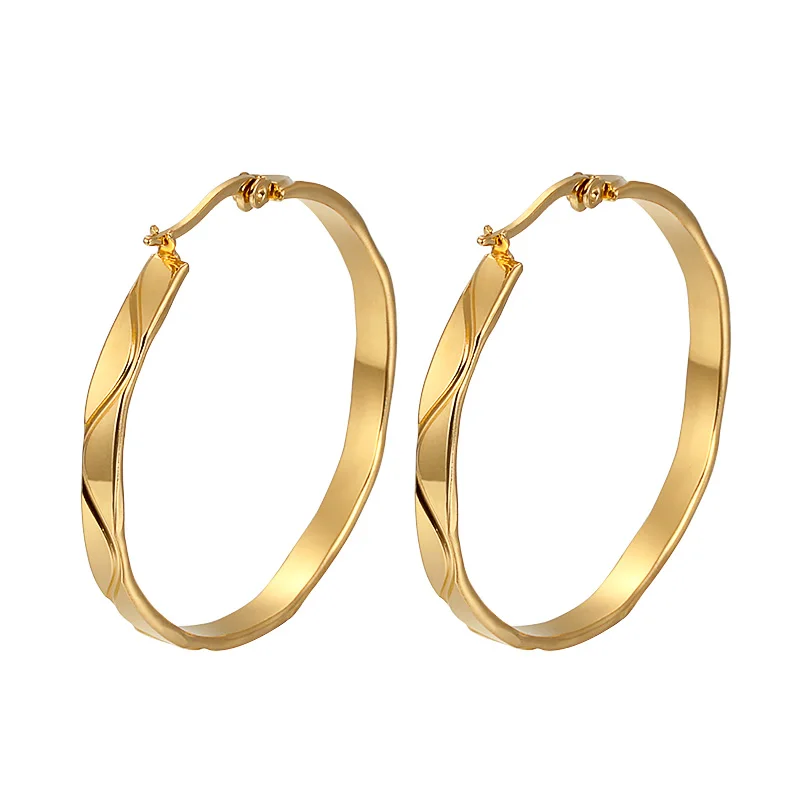 

Top Fashion Stainless Steel Women's Hoop Earrings Gold Color Round Classic Earrings Wedding Jewelry Wholesale (A1520)