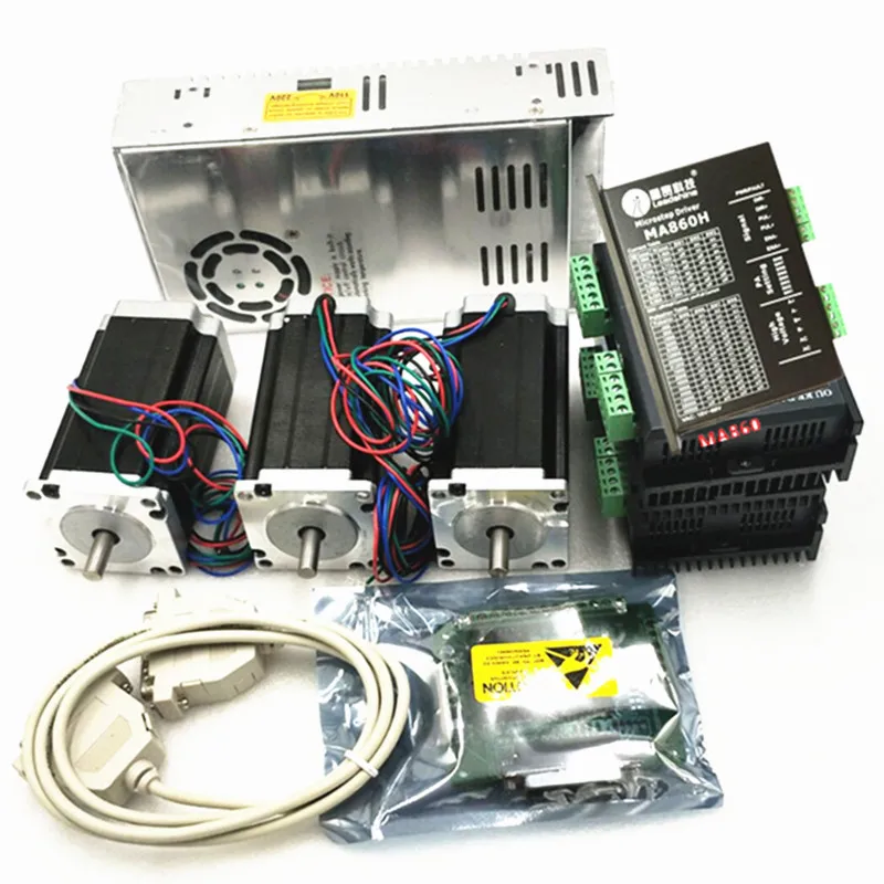 

3 pcs Nema 34 stepper motor 1600oz.in 34HS5802+3 pcs DMA860H+3 pcs 350W 5.8A 36V power supply 1 pc Breakout Board