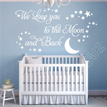 

WXDUUZ We Love you to the Moon and Back Vinyl Wall Sticker Nursery Kids Room Home Decor Vinyl Wall Decals B297
