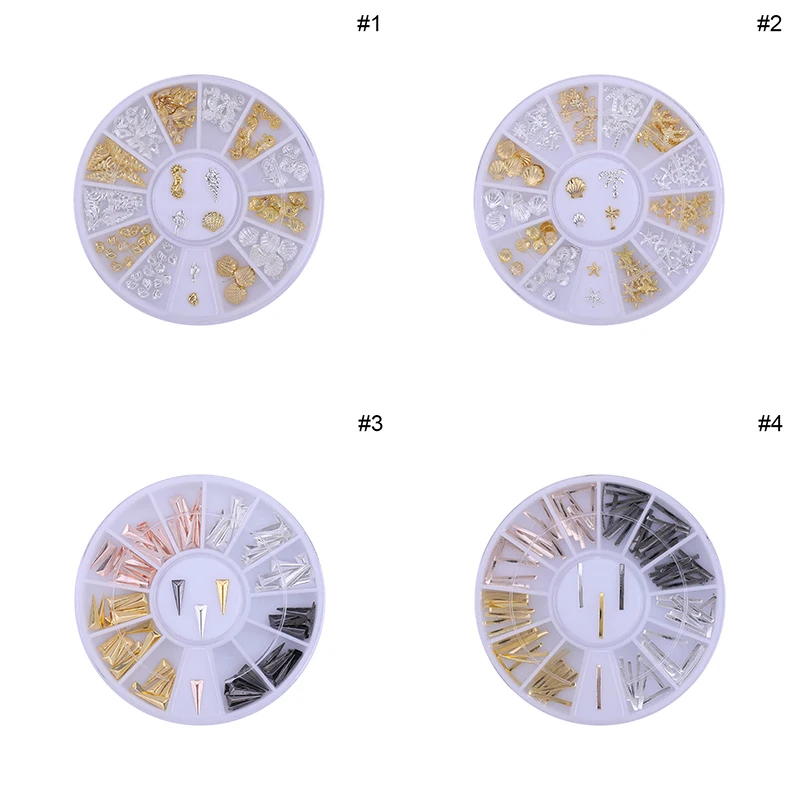 3D заклепки для ногтей металлические розовые золотые гвозди ракушка Звезда Луна мульти размер аксессуары DIY наконечники для украшения ногтей в колесо
