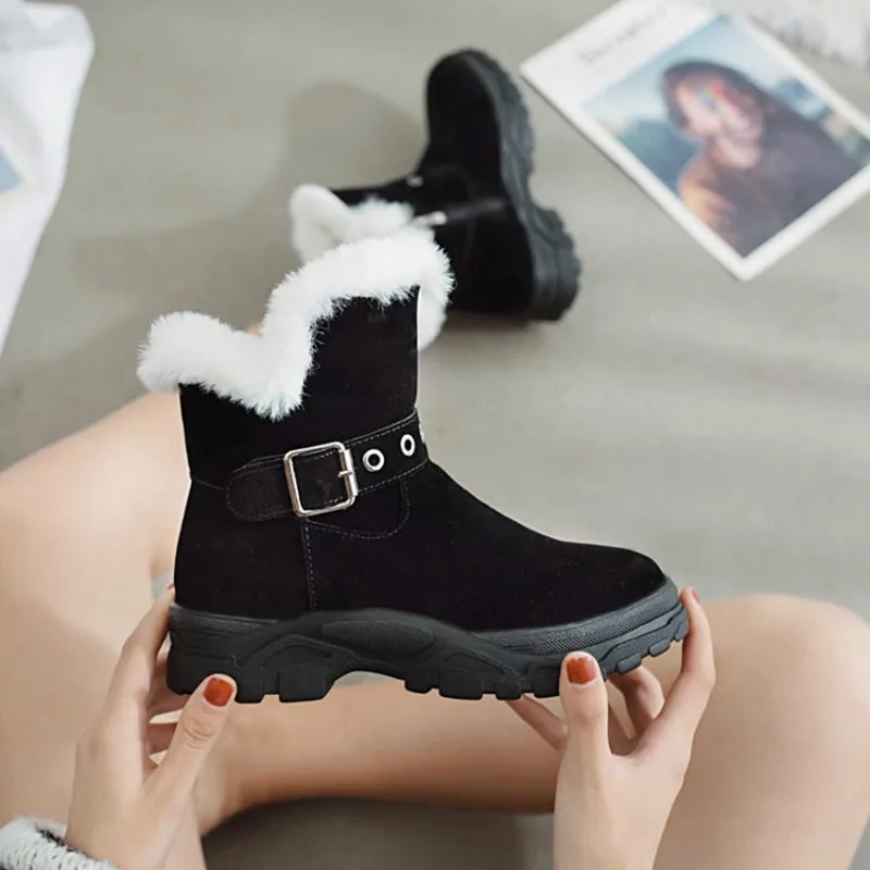 COOTELILI Warm Fur Ankle Boots For Women Winter Shoes Buckle Rubber Platform Fleece Snow Boots Women Comfortable Shoes Female  (13)