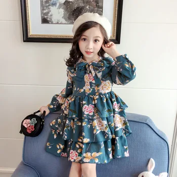 

Spring Autumn girls classic dress baby dress kids brand dress Children vintage vestidos floral print lacing layered 2 to 8 yrs