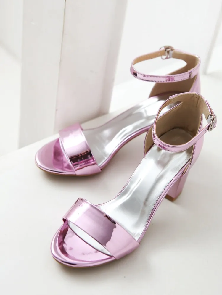 Sianie Tianie/женские летние туфли из лакированной искусственной кожи с открытым носком серебряное Золотое розовое женские босоножки на высоком каблуке с ремешком и пряжкой размера плюс 44, 45
