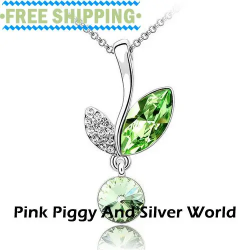 Elegant Green Violet Red Pink Yellow Blue 1.7*3.3cm Pendant Necklaces Gold Plated Women Plant Austrian Crystal Necklace | Украшения и