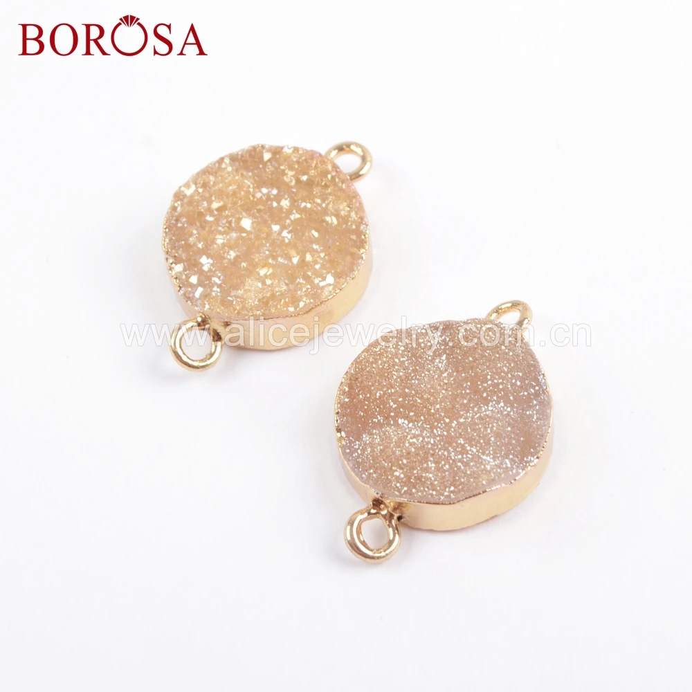 BOROSA 5 шт. Круглый Золото PlatingTitanium кулон agates Druzy инструменты для наращивания волос Радуга Drusy двойные петли цепочки и ожерелья подвеска «сделай сам» Серьги G1695
