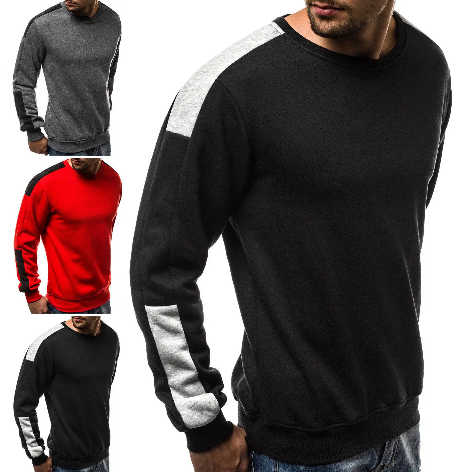 

2019 New Men's Fleece hoodies Arm Color Matching Personality Sports Autumn and Winter European Code Personality Sweatshirt