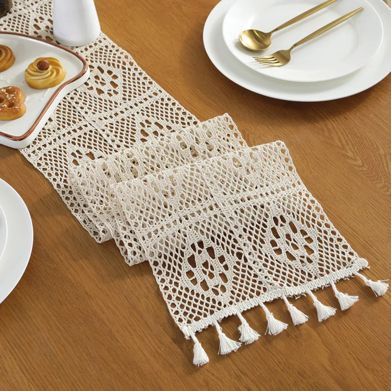 

CFen A's Hand Crocheted Table Runner Cotton Woven Table Runner Cover Hollowed-out Dining Table Place Mats Home Decoration 1PC