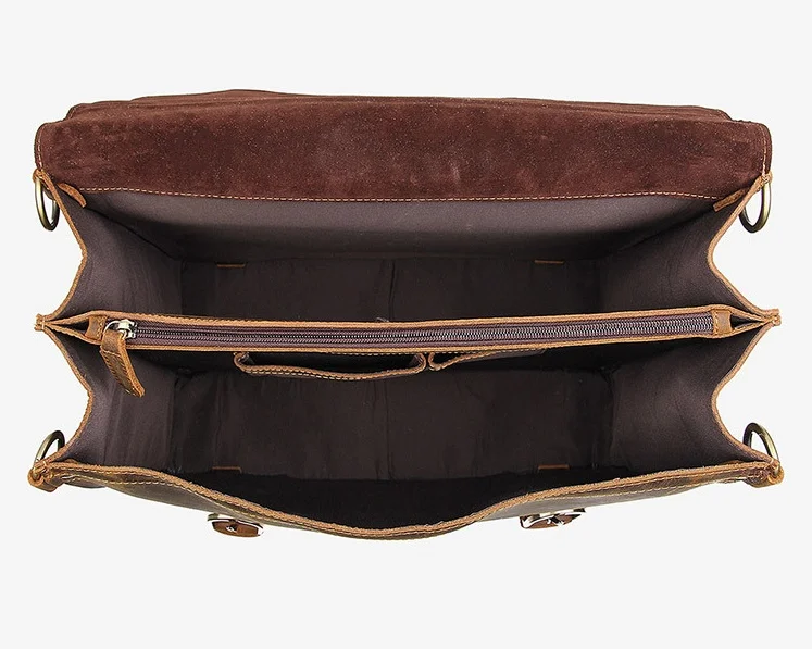 New  Genuine Leather Men Handbag Vintage Crazy Horse Leather Messenger Bag 15.6