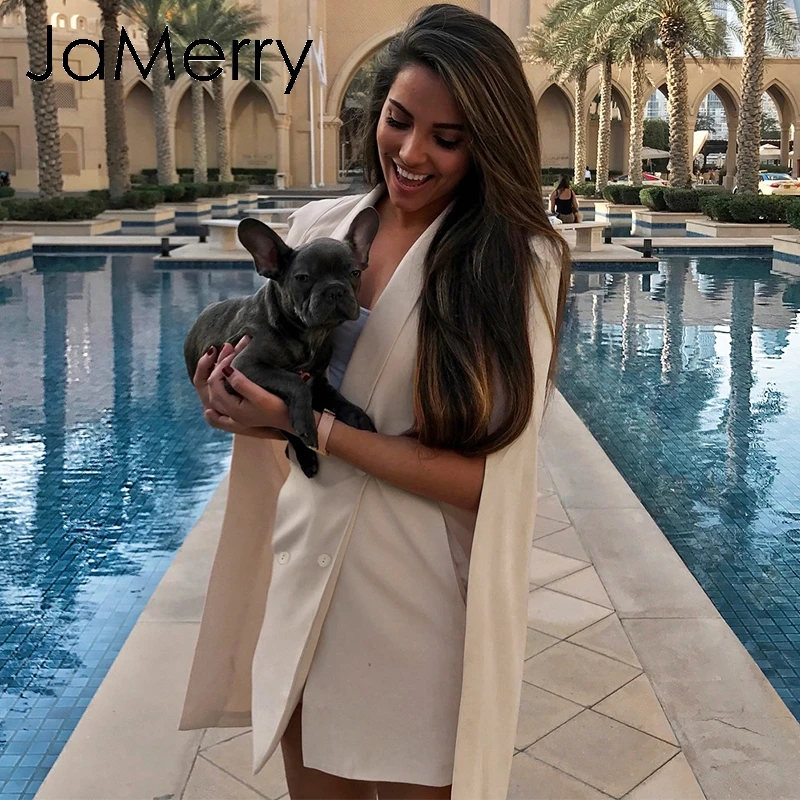 

JaMerry Vintage cloak blazer women dress Office lady work wear shawl sleeveless dress female Solid celebrity party dress vestido