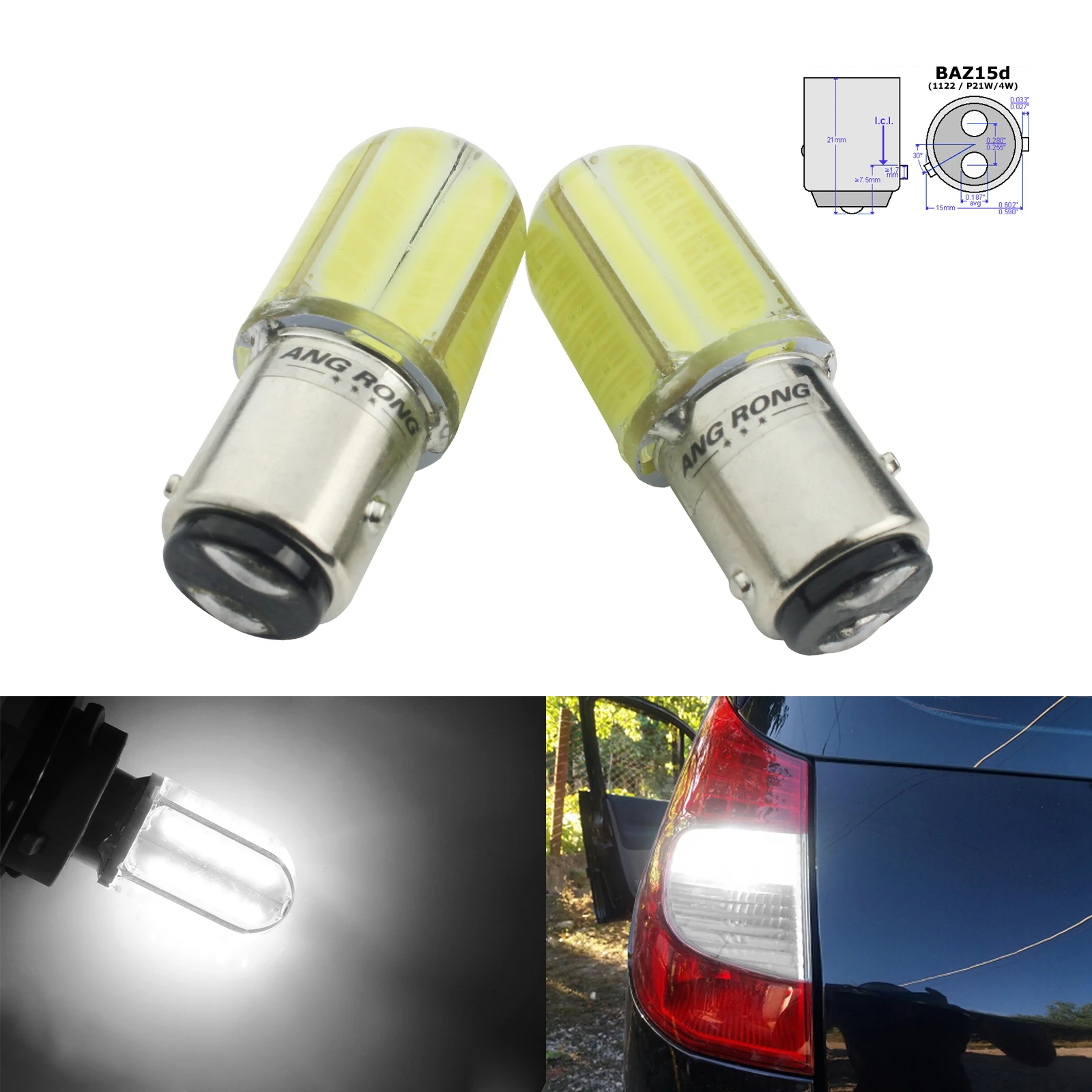 

ANGRONG 2x BAZ15D P21/4W 566 8 COB LED Bulb Sidelight Reverse Backup Driving Light Lamp