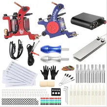 Полный профессиональный набор татуировки 2 машины лайнер шейдер тату машины блок питания, Иглы захвата наконечник