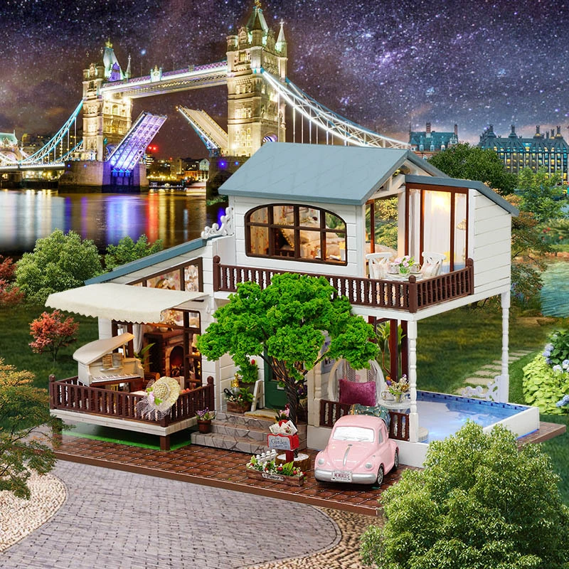 DIY Furniture Doll House Wooden Miniature DollHouse Furniture Kit Assemble With Music Box Doll Home Toys For Children H088