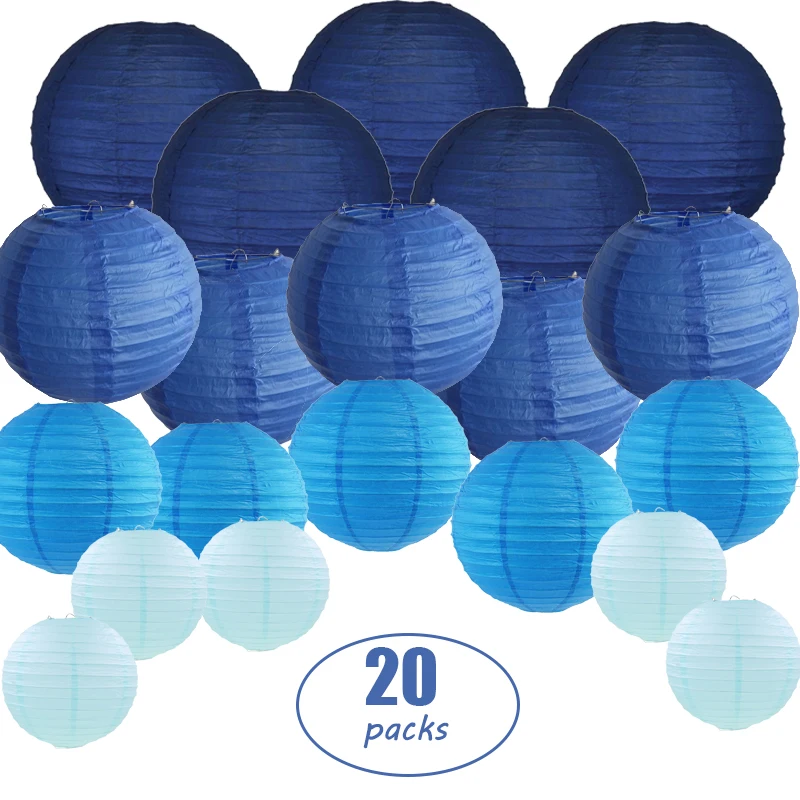 

20 pcs 6"-12" Blue Paper Lanterns Chinese Japanese Assorted Sizes & Colors lampion for Wedding Party Hanging Outdoor Diy Decor