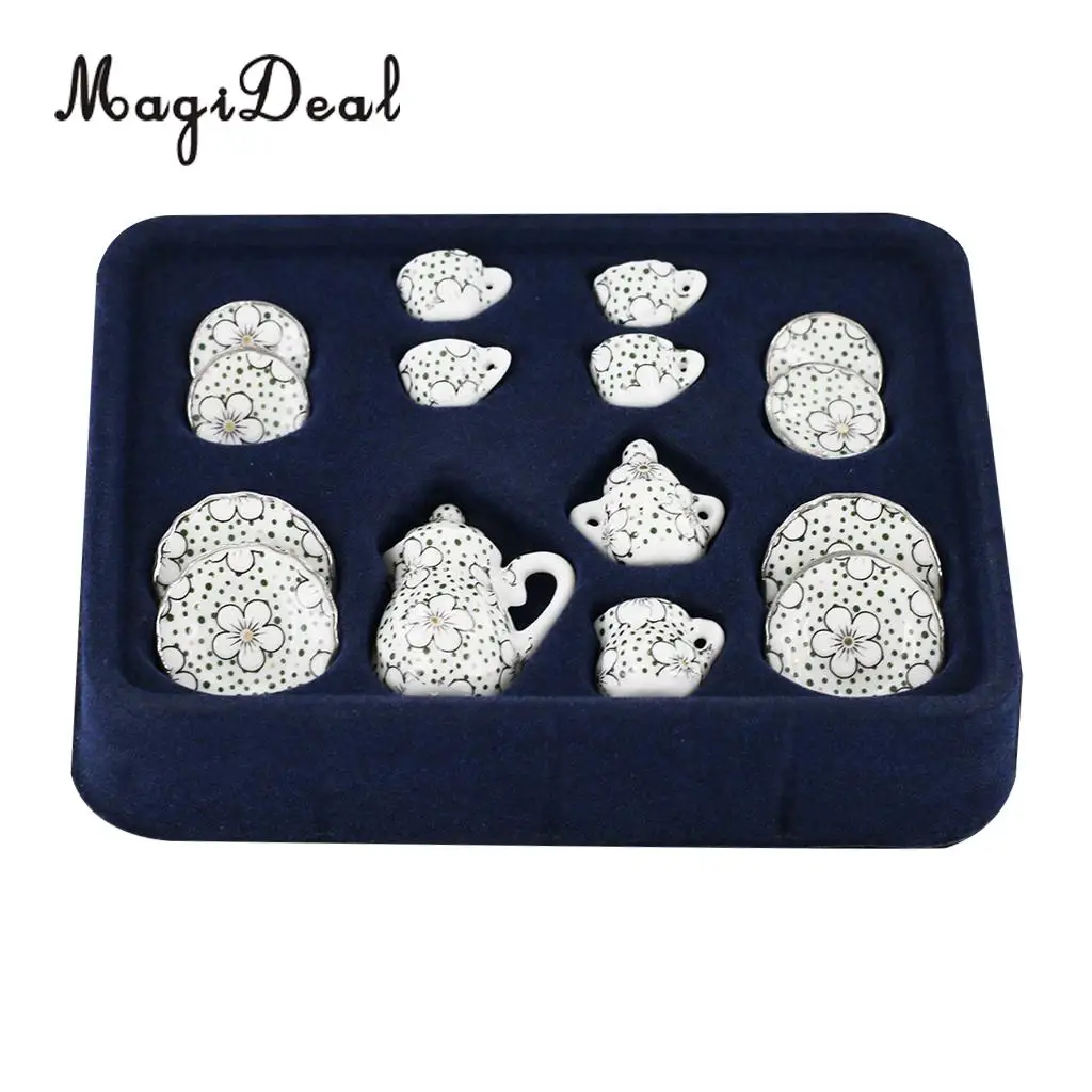 1/12 Scale Dollhouse Miniature Daisy Porcelain Dinning Ware Tea Tableware Set Cup Pot Saucer for Dolls House Furniture Decor