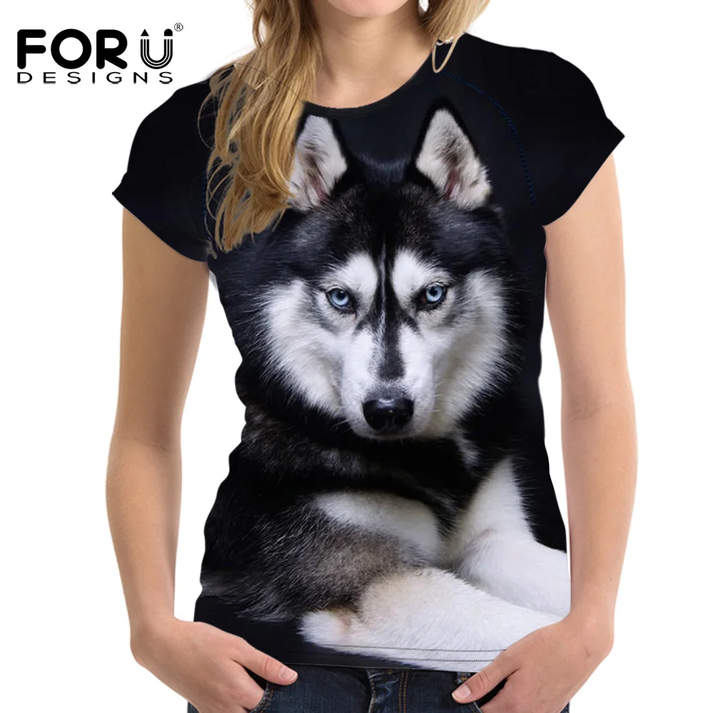 

FORUDESIGNS 3D Elastic Basic Women T Shirt Husky Dog Printing Female Short Sleeve Tops Tee Stylish Bodybuilding O Neck T-shirts