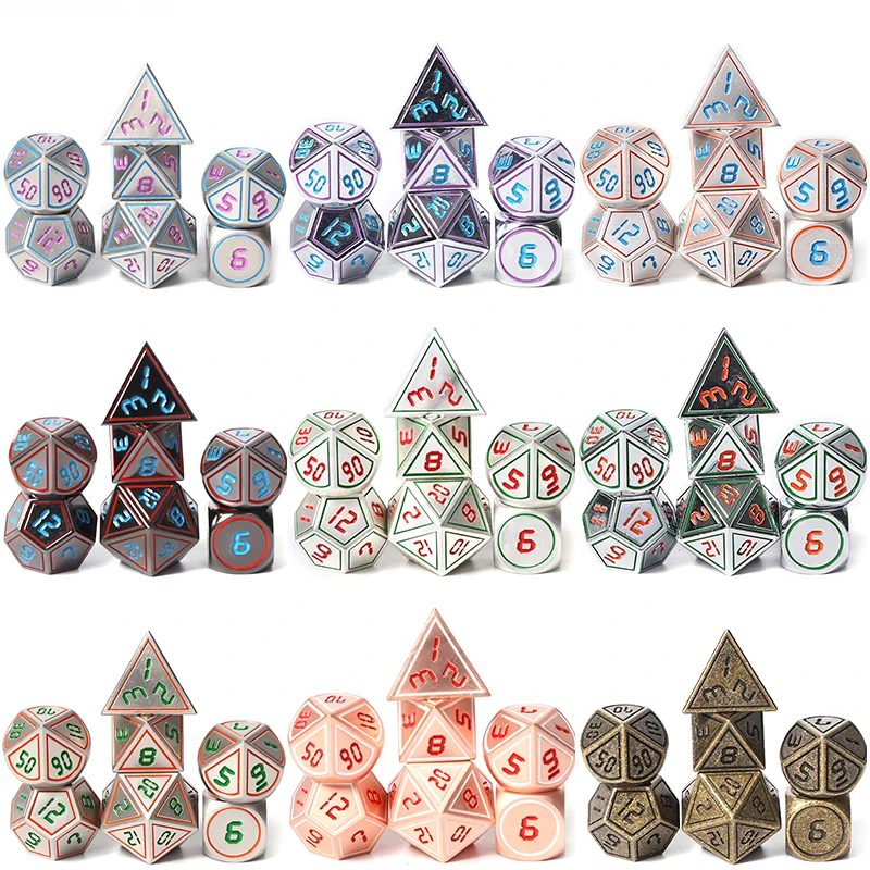 

Chengshuo dnd dice metal rpg set polyhedral dungeons and dragon d20 10 8 white table games Zinc alloy green digital dice pattern