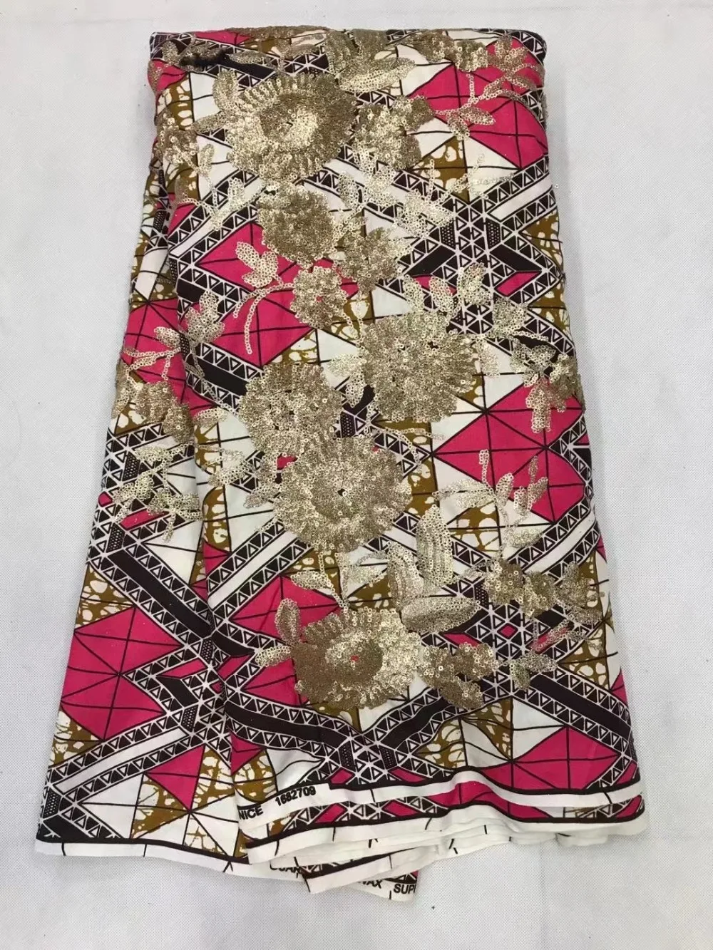 

African lace fabric 6yds/pce sequins print wax for women dresses 2017 high quality African Ankara super wax lace fabrics 2082-6