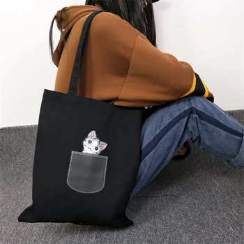 

Canvas Tote Bag For Women Cloth Cartoon Shoulder Bag New Cute Cat Dog Shopping Bags Female Party Handbag