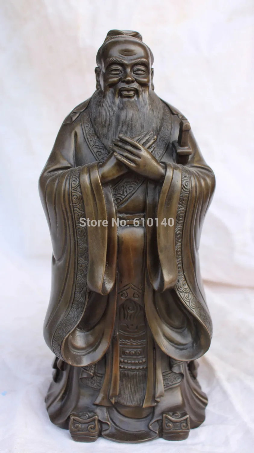 

12" Chinese Bronze famous Great Sage Philosopher KongZi Confucius Buddha Statue