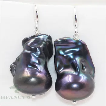 

16-26mm Black Baroque Pearl Earrings Silver Hook TwoPin Mesmerizing Aurora Women Natural Luxury Accessories Jewelry Earbob